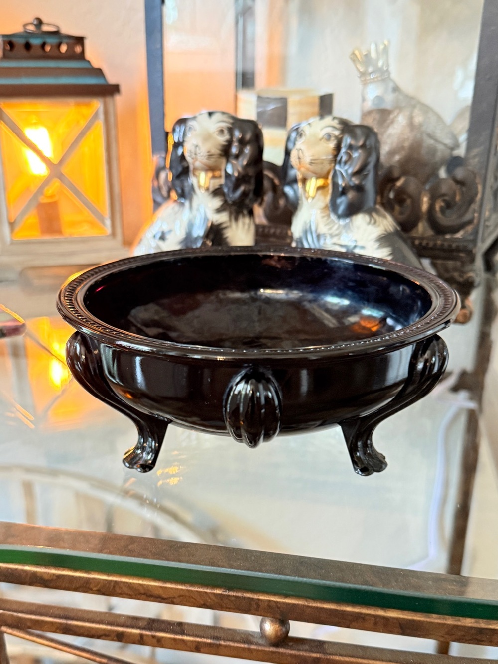 1930’s LE Smith Black Amethyst Glass Footed Art Deco Footed Dish